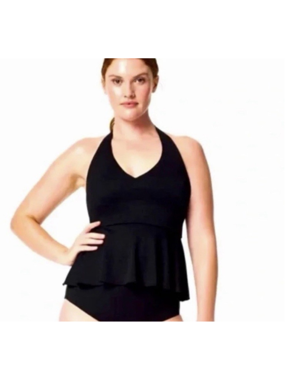 Spanx Pique Full Bust Halter Tankini Black Size S Vacation Resort Beach Wear